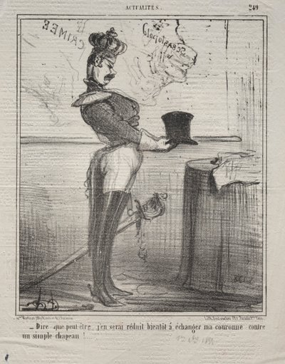 Aktualitások (249. sz.): Azt mondják, hamarosan lecsökkentem a koronámat egy egyszerű kalapra! alkotó: Honoré Daumier