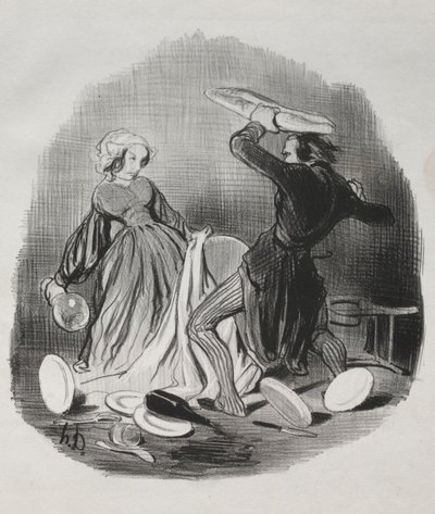 Ah! Azt hiszed, a feleséged nem lát eleget számodra, gazember. . . . alkotó: Honoré Daumier