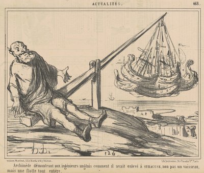 Archimédész az angol mérnökök előtt demonstrál... alkotó: Honoré Daumier