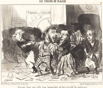 Érkezés egy túl vendégszerető városba... alkotó: Honoré Daumier