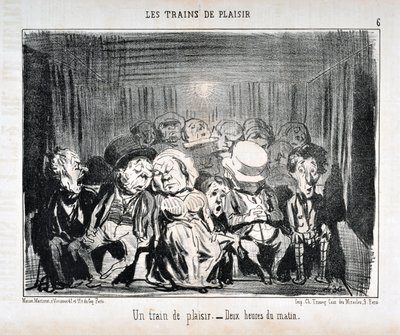 Honore Daumier (1808-1879) Charivari alkotásai 1852-ből származnak: Serie LES TRAINS DE PLAISIR -Vonat. - Hajnali két óra. SZÉPMŰVÉSZETI MÚZEUM - LONGCHAMP PALOTÁJA, MARSEILLE alkotó: Honoré Daumier