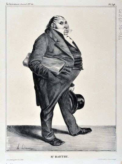 Honore Daumier (1808-1879) alkotásai. Charivari 1833-ból származik: Serie Celebrites de la Caricature "" M. Barthe"" SZÉPMŰVÉSZETI MÚZEUM - PALAIS LONGCHAMP, MARSEILLE alkotó: Honoré Daumier
