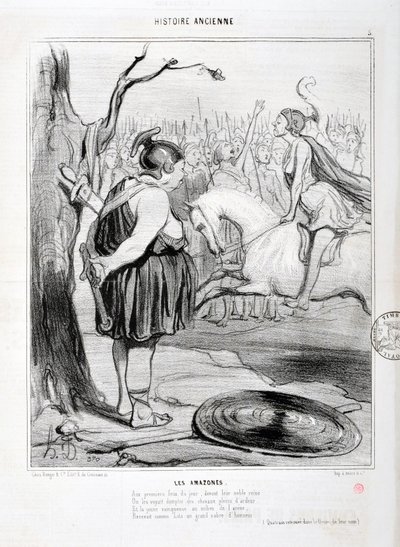 Honore Daumier (1808-1879) Charivari alkotása 1842-ből származik: Serie HISTORIE ANCIE Les Amazones. "" A nap első tüzénél, nemes királynőjük előtt látták őket lelkesedéssel teli lovakat szelídíteni. És a fiatal győztes az aréna közepén alkotó: Honoré Daumier
