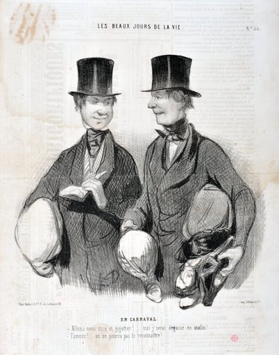 Honore Daumier (1808-1879) alkotásai. A Charivari 1845-ből származik: Serie LES BEAUX DAYS DE LA VIE. A karneválban "" - Nevessünk és vicceljünk! Csalódni fogok, mint okos! Híres! Nem ismerünk fel...” KÉZMŰVÉSZETI MÚZEUM – LONGCHAMP PALOTÁJA, MARSEILLE alkotó: Honoré Daumier
