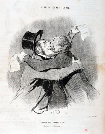 Honore Daumier (1808-1879) műve. A Charivari 1845-ből származik: Serie LES BEAUX DAYS DE LA VIE. Társaságok egyesülése - A részvényesek kilépése. SZÉPMŰVÉSZETI MÚZEUM - LONGCHAMP-PALOTA, MARSEILLE alkotó: Honoré Daumier