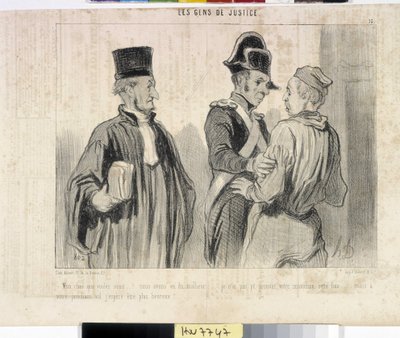 Honore Daumier (1808-1879) műve. A Charivari 1845-ből származik: Serie LES PEANS DE JUSTICE. "- Kedvesem, mit akarsz... szerencsétlenségünk volt... Ezúttal nem tudtam bebizonyítani az ártatlanságodat... de a következő repülésed remélem, hogy szerencsésebb  alkotó: Honoré Daumier