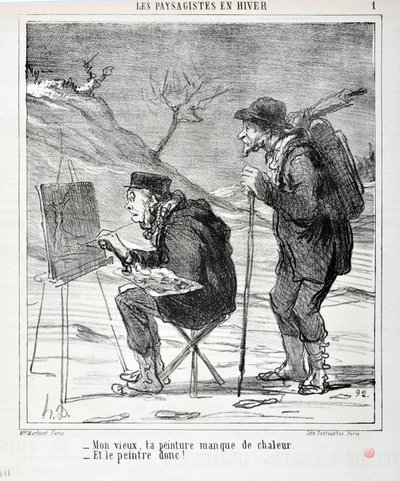 Honore Daumier (1808-1879) alkotásai. A Charivari 1864-ből származik: Serie LES LANDSAGISTS IN WINTER "" - Öregem, a festményedből hiányzik a hőség - És a festőnek igen! “” SZÉPMŰVÉSZETI MÚZEUM – LONGCHAMP PALOTÁJA, MARSEILLE alkotó: Honoré Daumier