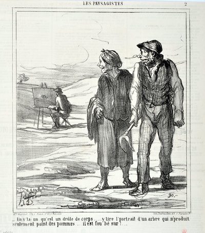 Honore Daumier (1808-1879) alkotásai. Charivari 1864-ből származik: Serie LES LANDSAGISTS „” - Ebben egy vicces test... egy olyan fa portréját rajzolja, amely nem csak almát terem... megőrül!...” KÉPZŐMŰVÉSZETI MÚZEUM - PALACE LONGCHAMP, alkotó: Honoré Daumier