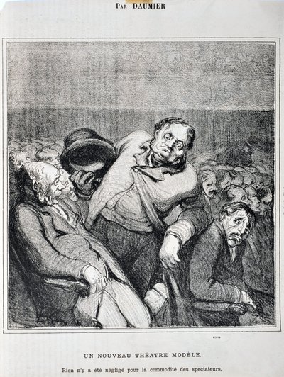 Honore Daumier (1808-1879) alkotásai. A Charivari 1864-ből származik: A színházban készült sorozatvázlatok Új színházi modell. „Semmit sem hagytak figyelmen kívül a nézők kényelme érdekében”” MUSEE DES BEAUX ARTS – PALAIS LONGCHAMP, MARSEILLE alkotó: Honoré Daumier