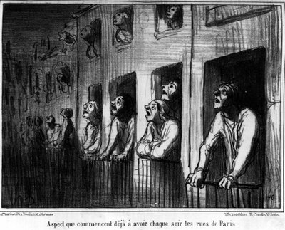 A párizsi utcákon már minden este kezd lenni, Honore Daumier (1808-1879) karikatúrája az 1857-es Cométáról. "Macskazene" alkotó: Honoré Daumier