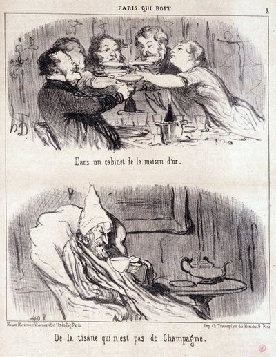 Karikatúra a gasztronómiai visszaélésekről. Serie "Paris qui drinks": "a house d