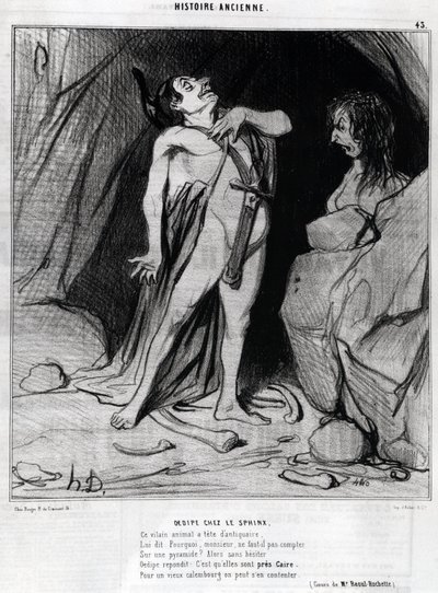 Honore Daumier rajzfilmje Oidipuszról és a Szfinxről, a „Charivariban”, december 12. alkotó: Honoré Daumier