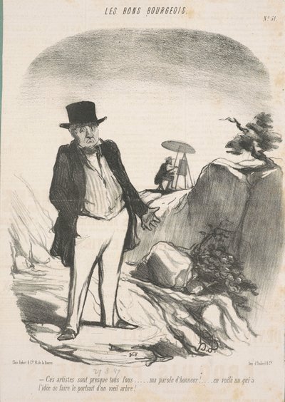 Ezek a művészek szinte mind őrültek. . . Becsületszavam! . . . Itt van valaki, akinek az az ötlete támad, hogy megfestse egy öreg fa portréját! alkotó: Honoré Daumier