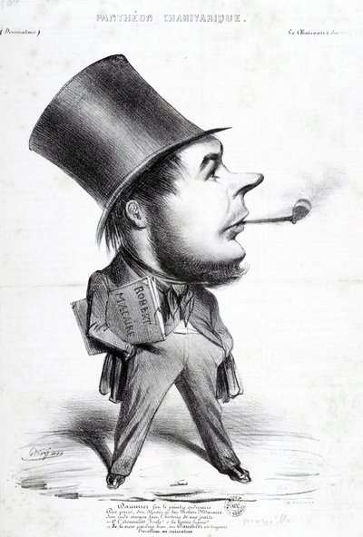 Charivaric Pantheon: Honore Daumier (1808-1879) francia metsző, festő és szobrász rajzfilmje. Metszet a „Le Charivari”-ban”. Mérete: 32x22 cm. Arbaud Múzeum. alkotó: Honoré Daumier