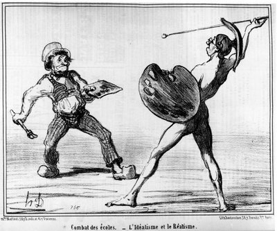 Iskolai harc. idealizmus és realizmus, a „Festmények és szalonok”, Honore Daumier (1808-1879) Rajzfilmek sorozatából. "Macskazene" alkotó: Honoré Daumier