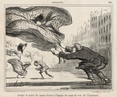 A napéjegyenlőségi vihar idején a ballon alsószoknyák viselésének veszélye, április 3-án alkotó: Honoré Daumier