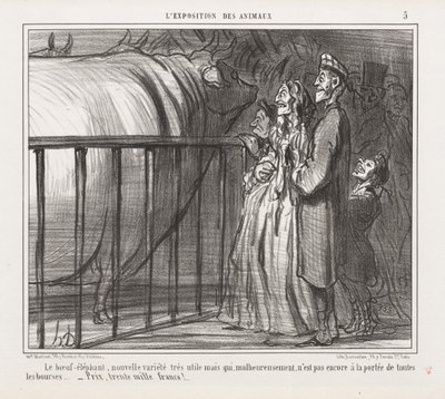 Állatok kiállítása: Pl. 5, A tehén-elefánt, új fajta.... alkotó: Honoré Daumier