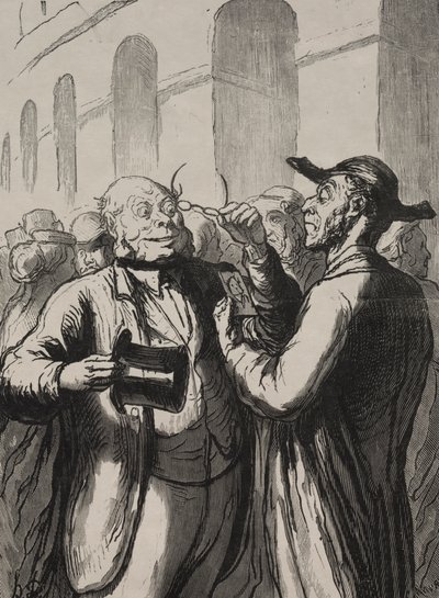 Univerzális kiállítás: Fényképek megtekintése a forgókapuknál... alkotó: Honoré Daumier