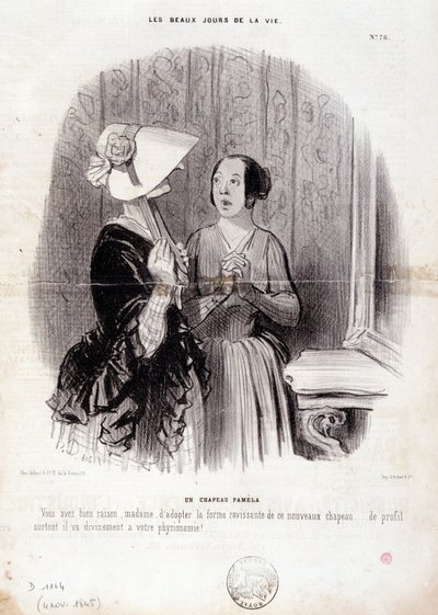 Divatkarikatúra. Serie "Az élet szép napjai": "A Pamela kalap..." november 4-én alkotó: Honoré Daumier