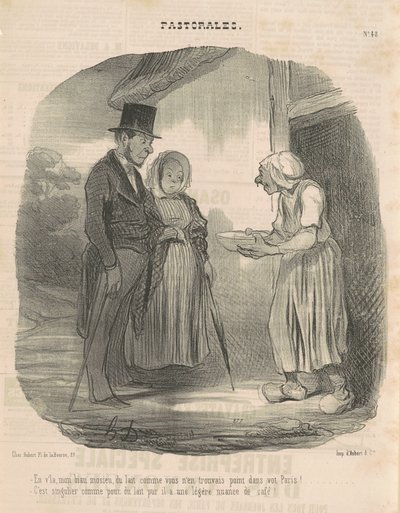 Humanitárius leveles nő kényezteti a férfit... alkotó: Honoré Daumier