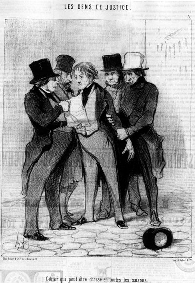 Minden évszakban vadászható vad, a Gens de Justice, Honore Daumier (1808-1879) igazságszolgáltatásról szóló rajzfilmsorozatából. "Macskazene" alkotó: Honoré Daumier