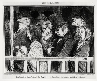 Jó párizsiak: a mulatságra váró párizsiak, két óra farkának van valami színháza. Illusztráció: Honore Daumier (1808-1879), megjelent a Charivariban, március 5-én alkotó: Honoré Daumier