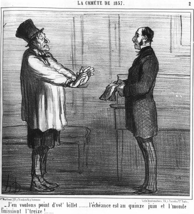 Nem kérem a jegyét... a váltás június 15-én van, és a világnak vége a tizenháromnak!... : sorozat: Honore Daumier (1808-1879) a “” la comete de 19857” című filmből. "Macskazene" alkotó: Honoré Daumier