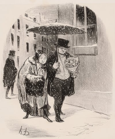 Inconvénient d? Avoir un parent qui se nomme Babylas, ce qui oblige à aller lui porter un bouquet le 24 janvier / kényelmetlenség, ha van egy Babylas nevű rokona, aki arra kötelezi, hogy január 24-én hozzon neki egy csokor virágot (Sertől) alkotó: Honoré Daumier