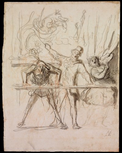 La Parade - The Side-Show - Daumier, Honore (1808-1879) - 1865 - Fekete kréta, akvarell papíron - 39,8x30,4 - Szepmuveszeti Múzeum, Budapest alkotó: Honoré Daumier