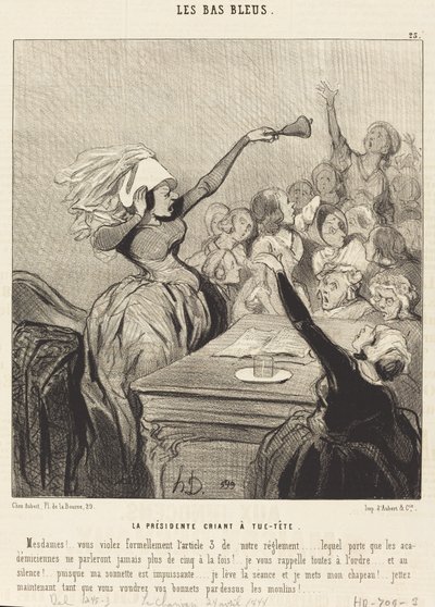 Az elnök a legnagyobb hangon kiabál: Hölgyeim!... alkotó: Honoré Daumier