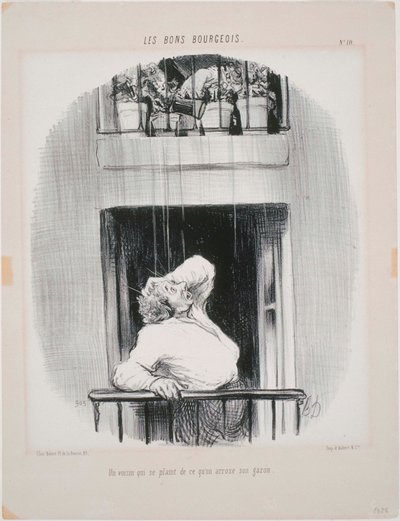 Les Bons Bourgeo- Szomszéd, aki panaszkodik az öntözésre alkotó: Honoré Daumier