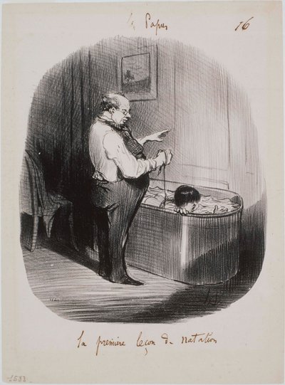 Les Papas – Az első úszásoktatás alkotó: Honoré Daumier
