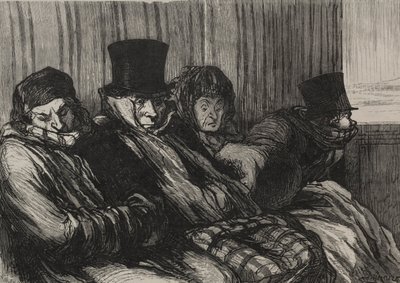 A vasút: sétavonat: tíz fokban meztelenül és rossz hangulatban. alkotó: Honoré Daumier