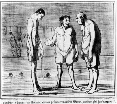Báró úr... Megtiszteltetés számomra, hogy bemutathatom Mérouet urat, az egyik legnagyobb bankárunkat! : illusztráció Honore Daumier (1808-1879) „” Sketch d