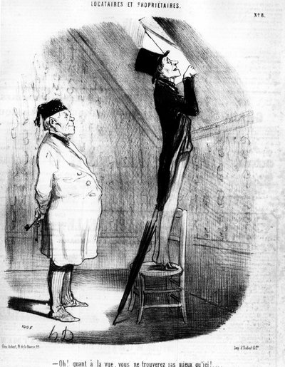 Ó! Ami a kilátást illeti, ennél jobbat nem is találhatna!... , Honore Daumier (1808-1879) "Tenants et Owners" című karikatúrasorozatából. "Charivari" alkotó: Honoré Daumier