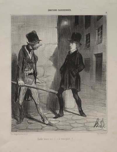 Párizsi érzelmek, 11. tábla: Mennyi az idő, kérem, 1839. november 24. alkotó: Honoré Daumier