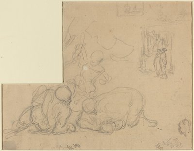Tanulmányi lap két nagy férfival a földön alkotó: Honoré Daumier