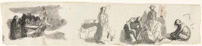 Tanulmányi lap négy alakból álló csoporttal jobbra recto Különféle figurák vázlatai vers alkotó: Honoré Daumier