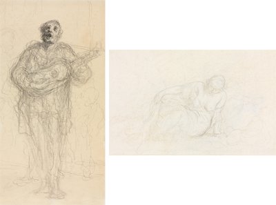 Éneklő gitáros (recto); Fekvő nő a karjára támaszkodva (verso) alkotó: Honoré Daumier