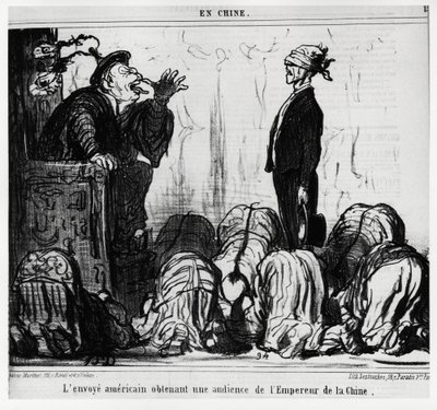 Az amerikai küldött audienciát kapott a kínai császártól. A Serie En Chine sorozatban, Honore Daumier (1808-1879) illusztrációja, megjelent a „Charivari”-ban, október 21-én alkotó: Honoré Daumier