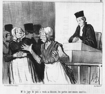 A békebíró meghozta döntését, a felek kibékülnek... Honore Daumier (1808-1879) rajzfilmje. "Macskazene". alkotó: Honoré Daumier
