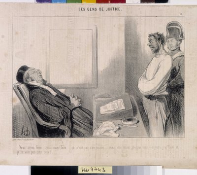 Az igazságszolgáltatás emberei. Honore Daumier (1808-1879) rajzfilmje, 37,5x28. Kivonat a Le”” Charivari” című újságból, Musee des Beaux Arts, Palais Longchamp, Marseille. alkotó: Honoré Daumier