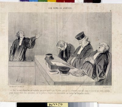 Az igazságszolgáltatás emberei. Honore Daumier (1808-1879) rajzfilmje a Le” Charivari” újságból”, 37,5x28. Musee des Beaux Arts, Palais Longchamp, Marseille. alkotó: Honoré Daumier