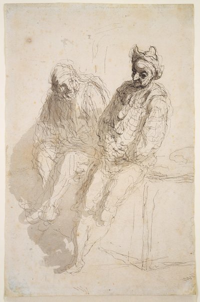 Két Saltimbanque, 1865-73 körül (fekete-szürke tinta, szürke mosás papíron) alkotó: Honoré Daumier