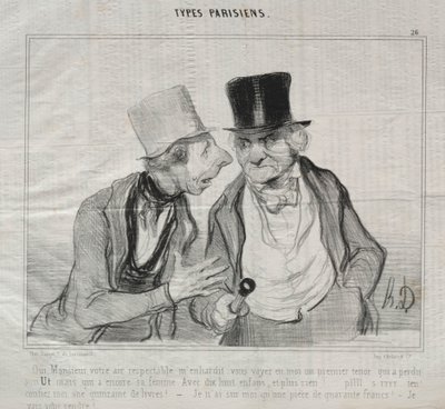 Típusok Parisiens, 26-os tábla: Igen, uram, az ön tekintélyes levegője bátorít... alkotó: Honoré Daumier