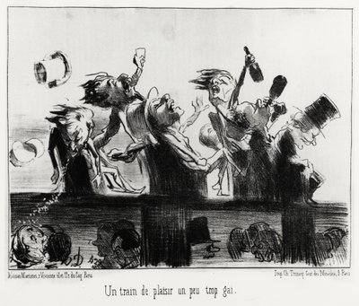 Egy kicsit túl meleg örömvonat, a Les Chemins de fer sorozatban, Honore Daumier (1808-1879) illusztrációja, a „Charivari”-ban, 1852. augusztus 20-án. alkotó: Honoré Daumier