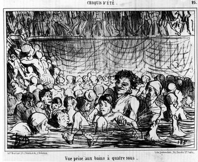 Kilátás a négyes fürdőből: illusztráció Honore Daumier (1808-1879) úszásról és a négytollas fürdőről szóló "" Sketch d