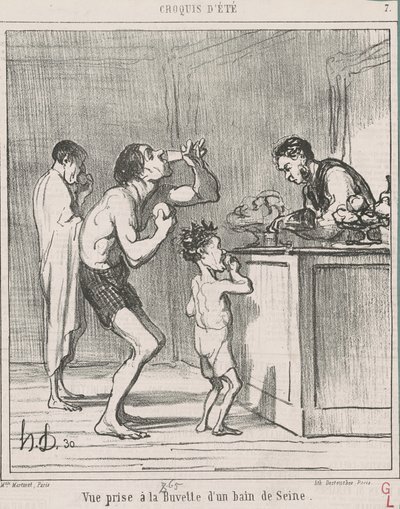 Egy fürdő frissítő bárjában készült kilátás alkotó: Honoré Daumier