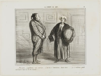 "- Monsieur, kilépek a szolgálatából, hazamegyek... Nem akarok itt lenni, amikor a világ véget ér." 4. tábla a La Cométe De 1857-ből. alkotó: Honoré Victorin Daumier