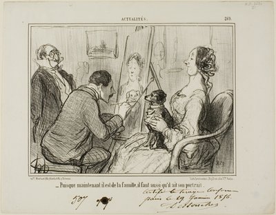 "- Mivel most már a család tagja, a portréját is el kell készíttetnie", 269. tányér az Actualités-ból alkotó: Honoré Victorin Daumier